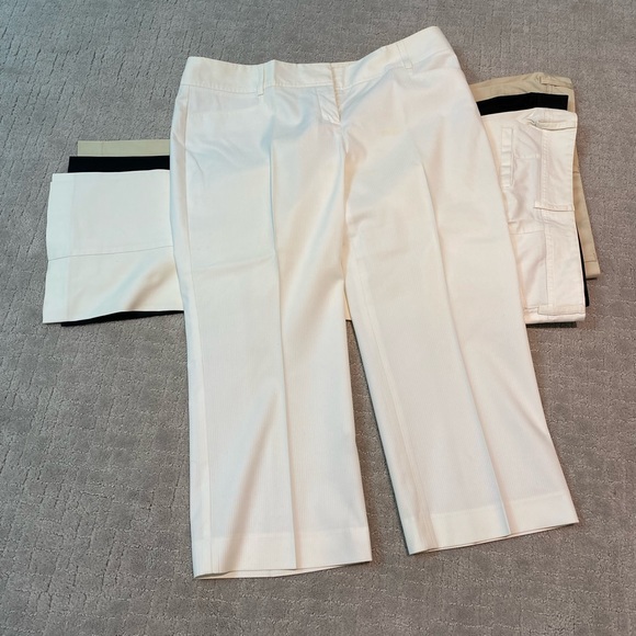 4 Pack Cotton Capri Crop Pants Front Zipper Hook Closure - Black, Khaki, White - Picture 4 of 16